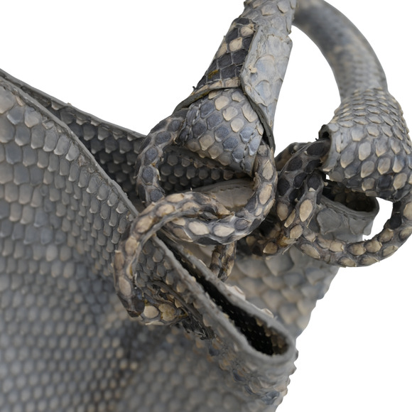 Nancy Gonzalez Light Gray & Cream Snake Leather Shoulder Bag - Picture 7 of 15